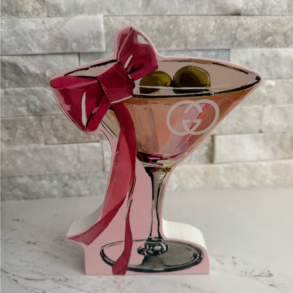 Gucci Pink Martini Glass Decor with Red Bow